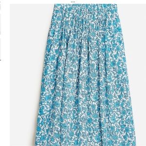 J Crew Smocked Waist Cotton Midi Skirt, New w/Tags, Blue Floral, XS